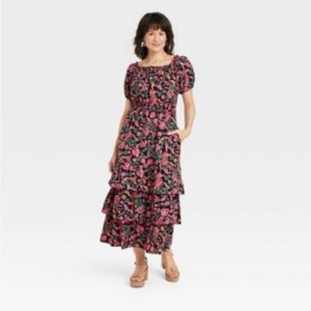 Knox Rose Black and Pink Floral Maxi Dress
